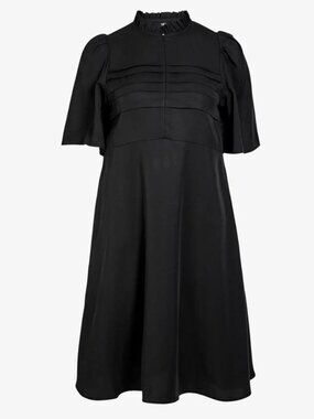 NU DENMARK Black Ruffle Asli Midi Dress Pleated Short Sleeve A Line S